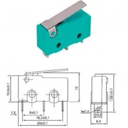 Micro switch pulsante 10A con leva 3 mini faston ferri